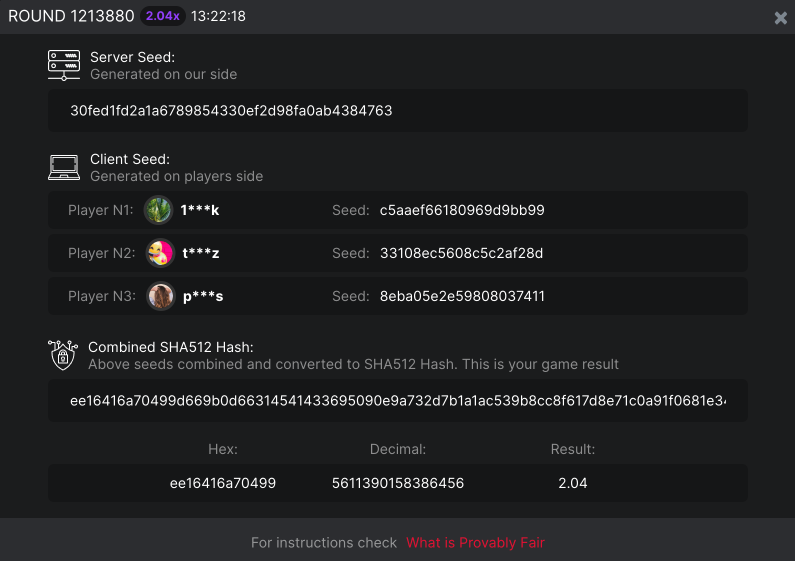 Aviator — provably fair verification