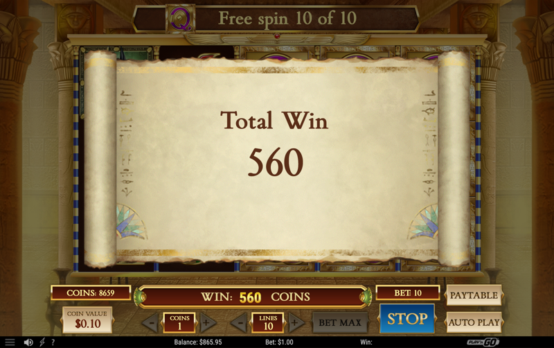Book of Dead — total win from free spins round