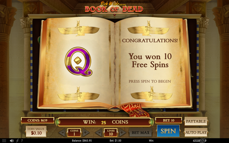 Book of Dead — winning during free spins