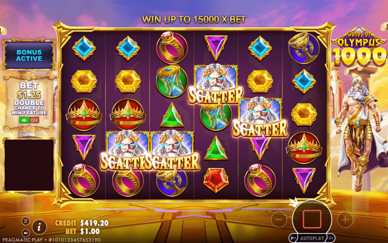 Gates of Olympus 1000 — scatter symbols on the reels