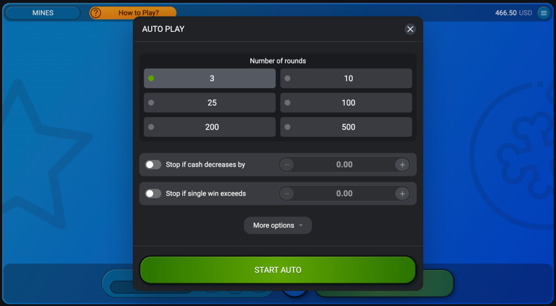 Mines — autoplay settings
