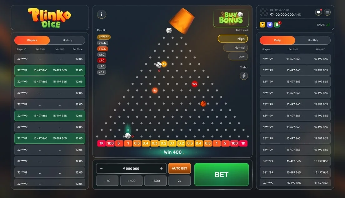 Plinko Dice — base gameplay screenshot