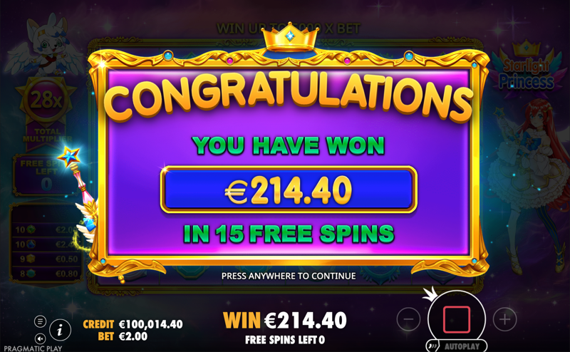 Starlight Princess — free spins total win