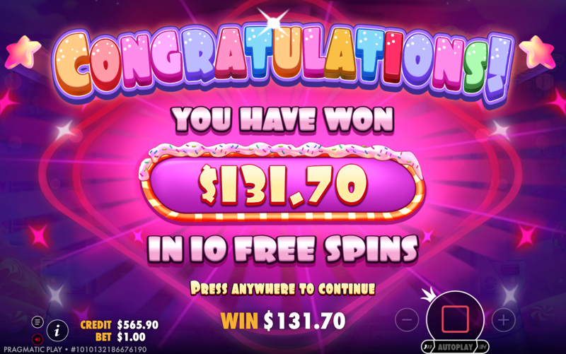Sugar Rush — free spins total win