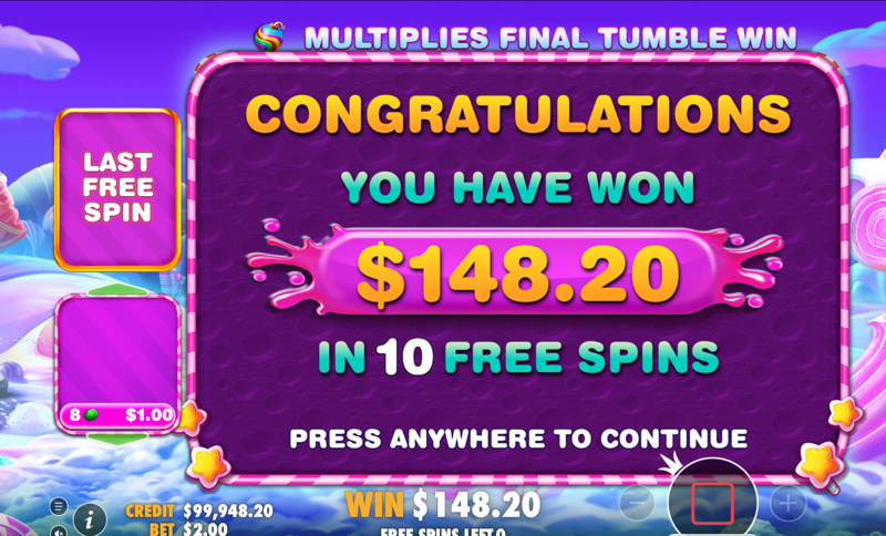 Sweet Bonanza 1000 — free spins total win