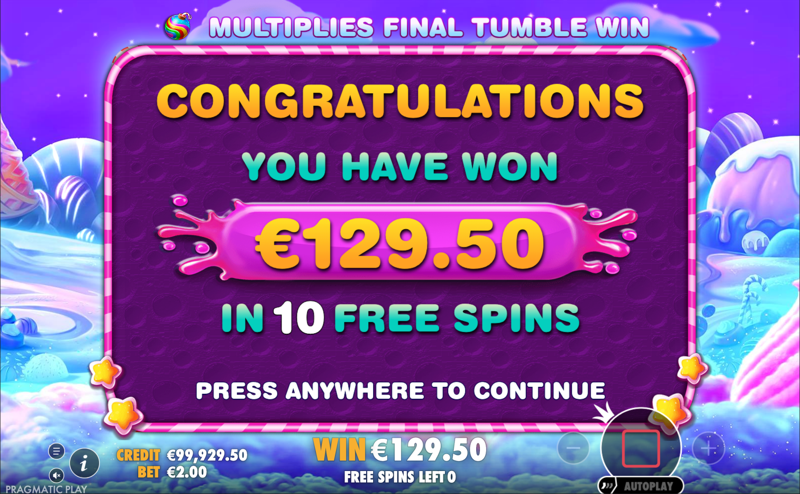 Sweet Bonanza — free spins total win