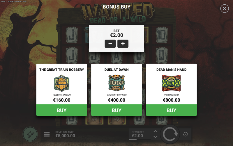 Wanted Dead or a Wild — bonus buy feature