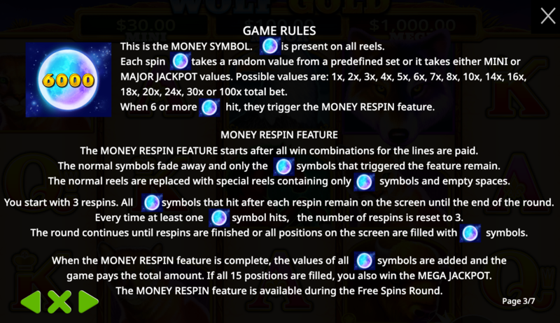 Wolf Gold — money respin feature rules
