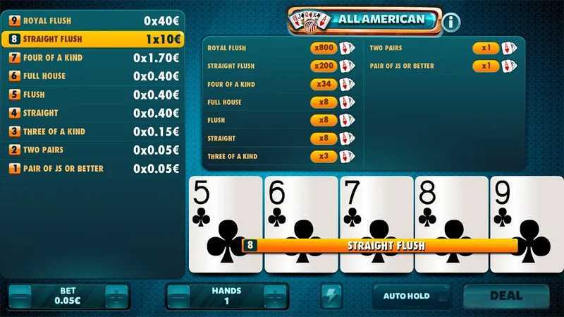 Play All American Poker by 1x2gaming