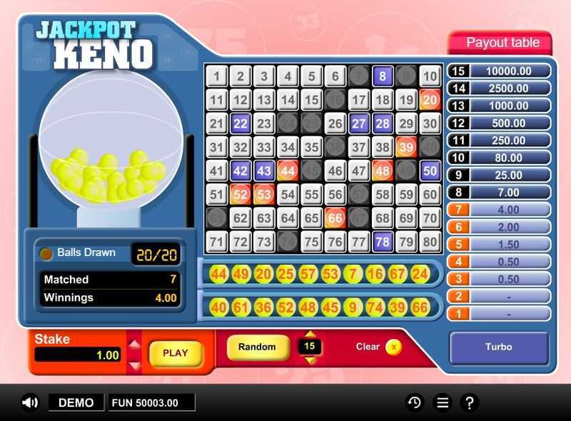 Play Jackpot Keno by 1x2gaming