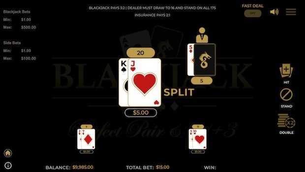 Play Blackjack Perfect Pair & 21+3 by Dragon Gaming