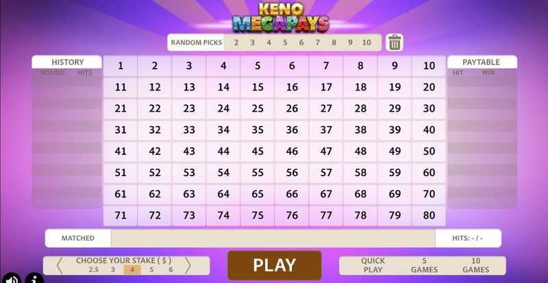 Play Keno Megapays by Flipluck