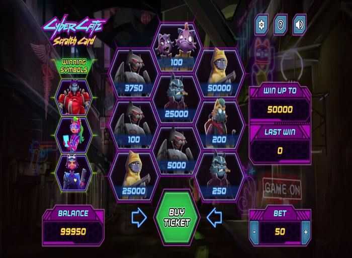Play Cyber Catz Scratch Card by Playpearls
