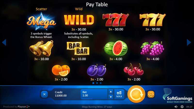 Play Mega Burning Wins 27 ways by Playson