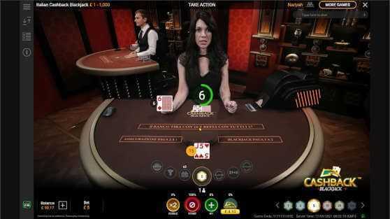 Play Cashback Blackjack Live by Playtech