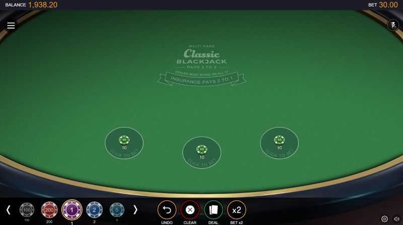 Play Multi Hand Classic 6 Deck Blackjack by Switch Studios